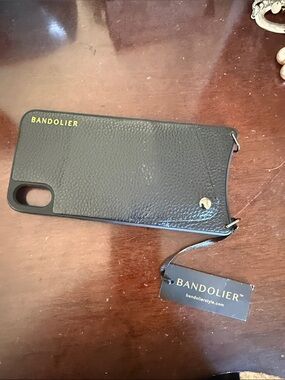 Bandolier Black Pebble Leather Crossbody Phone Sleeve with Strap